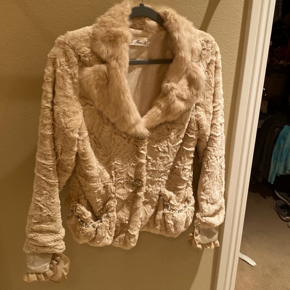 Real Rabbit Fur with Faux Fur Bling Jacket S